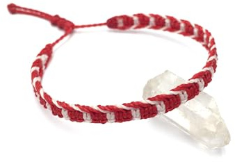 Armband in Rot und Weiß, geflochten, aus Makramee mit gewachstem Faden, handgefertigt in Frankreich, verstellbar, Uni und wasserbeständig, Breite 6 mm, Farbe Flagge Kanada/Österreich/Dänemark/Polen