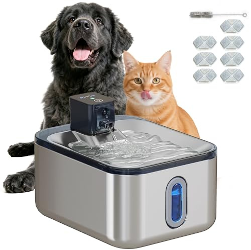 PawHut Fontana di Acqua per Gatti Automatica Senza Fili in Acciaio Inox 5L con indicatore LED, Pompa Ultra silenziosa, Batteria da 4000 mAh, distributore Acqua Gatto Caricatore USB, Diversi Animali