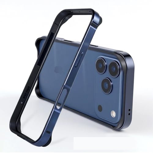 LINPING Aluminium metall-stötram-hårt skal för iPhone 17 pro max, smal pansarning med mjuk innersida, ökat kantskydd (blå, för iPhone 17Pro Max)