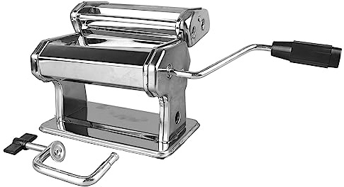 Macchina per pasta a manovella, macchina per pasta, rullo per impasto, macchina per pasta manuale in acciaio inox con 7 impostazioni di spessore, doppia testa di taglio per gli