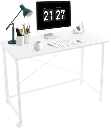 KAPIPALA Klapptisch mit Rollen, 100x50 cm Faltbarer Schreibtisch Klein bis 100 kg Belastbar – Platzsparender Computertisch Mobil mit Bremsen für Homeoffice, Küche, Balkon, Camping (Weiß/Teak) (Weiß)