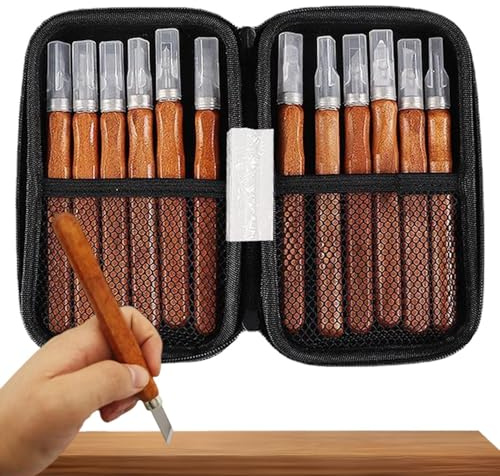 Herramientas Para Tallar Madera - Cinceles Pequeños Con Piedra De Afilar,12 Piezas De Herramientas De Tallado Para Carpintería,Para Grabador, Carpintero, Carpintería, Artesanía, Modelismo Y