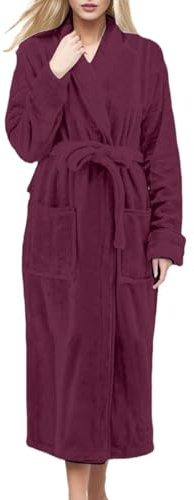 Generisk dambadrock lång, bekväm loungewear frotté, morgonrock, mysig fluffig basturock, varm badrock med fickor, frottérock, elegant, enfärgad, morgonkjol, långärmad rock