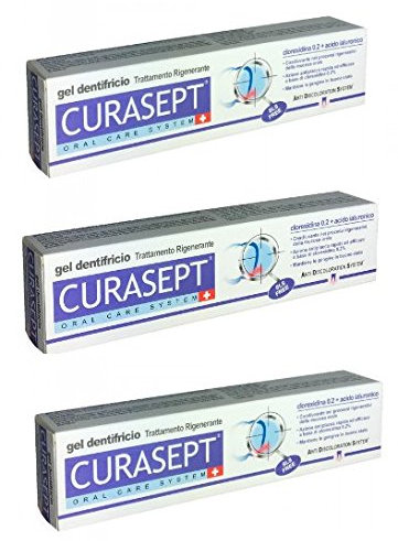 3 Curasept Gel Dentifricio Trattamento Rigenerante Clorexidina 0.2 + Acido Ialuronico