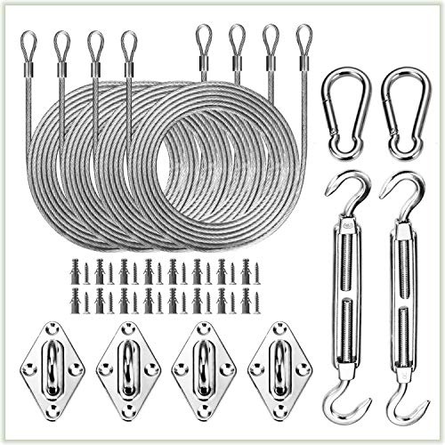ColourTree Hardware Kit Set for Rectangle/Square Sun Shade Sails Canopy, Easy-Tensioning, 316 Military-Grade Stainless Steel(6 Inch Hardware Kit + Cables)