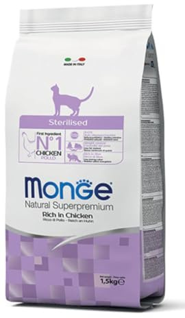 Monge Natural Superpremium STERILISED RICH IN CHICKEN, cibo umido per gatti (a base di pollo, ricco di fibre, senza coloranti e conservanti artificiali, 10 kg)