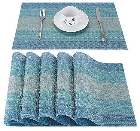 CHAOCHI Platzsets Abwischbar Tischsets 6er Set Platzset Blau PVC Hitzebeständig Platzdeckchen Vinyl Tischmatten Schmutzabweisend Platzmatten für Zuhause Restaurant Küche Speisetisch,30x45cm