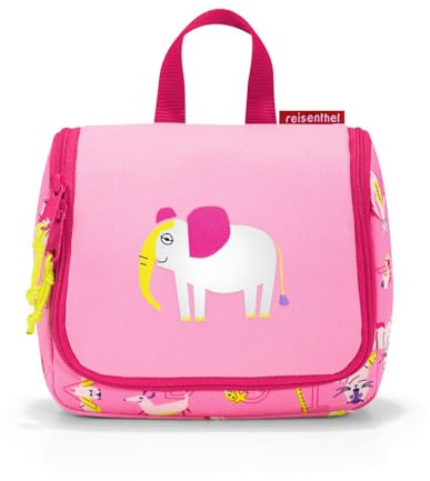 reisenthel toiletbag S Kids pink - Kulturbeutel für Kinder mit 1,5l Volumen Aufklappbar mit Haken zum Aufhängen Mit Namensschild innen B 18,5 x H 16 x T 7 cm