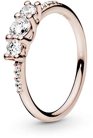 PANDORA Drei klare Steine Ring in Roségold mit 14 Karat rosévergoldete Metalllegierung und Cubic Zirkonia Timeless Collection, Größe 54