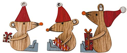 meindekoartikel 24 Mäuse aus Holz zum streuen - rot B3xH4,5xT0,6cm Tischdeko Basteln Frühling Herbst kreative Streudeko liebevolle Dekoration für Feste Feiern Wohnraum DIY Projekte Geschenkidee Natur