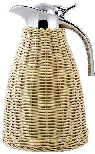 TOMAKEIT Jarra térmica de café de acero inoxidable – 1,5 litros/1,417.5 g de doble pared aislada al vacío jarra con cuerpo de ratán hecho a mano – 20 horas de retención de calor y frío