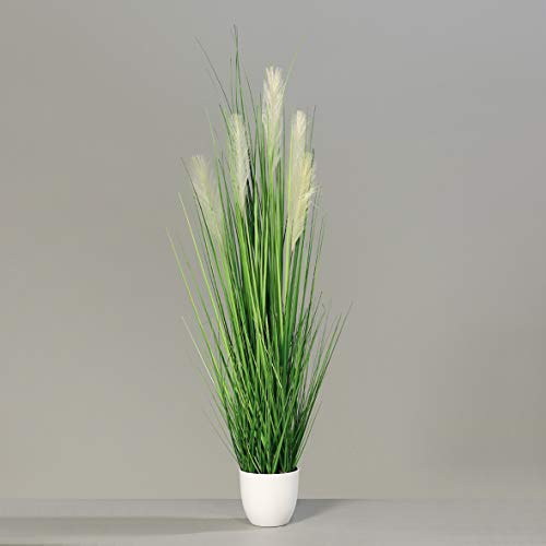 mucplants Palmengras-Busch im weißen Topf, 120 cm, Kunstgras Grasarrangement künstliches Gras Zimmer-, Büro oder Messedekoration