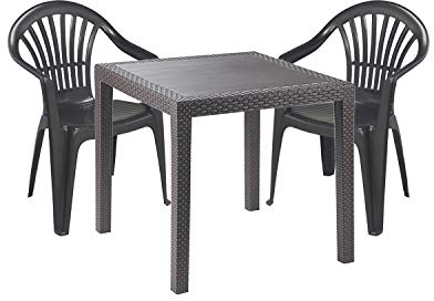 Mojawo Gartengarnitur 3-TLG. Gartentisch Kunststoff 79x79cm H72cm + 2 Stapelstühle - Kunststoff Anthrazit - Bistro Set - Esstisch - Stapelstuhl