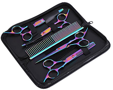 YOUTHINK Tijeras De Aseo Para Mascotas Colorido Acero Inoxidable 5 Piezas Tijeras De Corte Seguro Y Rápido Para El Pelo De Perro Con Peine Kit Profesional Para Recortar Mascotas Para Perros O Gatos