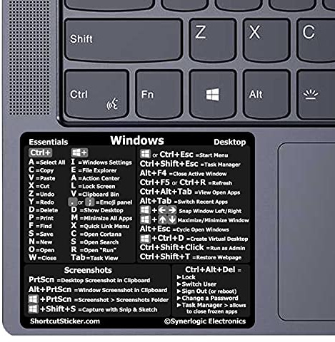 SYNERLOGIC Windows PC Keyboard Shortcuts Sticker | No-Residue Laminated Vinyl Cheatsheet Windows Keyboard Sticker 76 x 64mm (Black, Small)