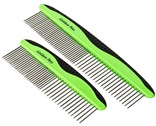 Golden Pets Kamm-Set I Hunde- & Katzenbürste mittel bis langhaar geeignet I Kleine - große Haustiere I Einfache Reinigung I + Gratis Pflegehandbuch