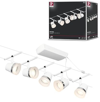 Paulmann Cone Kit Básico de Sistema de Cableado, Corduo, Corriente Continua, Máx. 5x10 W, Bombilla Tipo GU5,3, Sistema de Cableado, Bombillas No Incluidas, Cable Metálico, Color Blanco, 94458