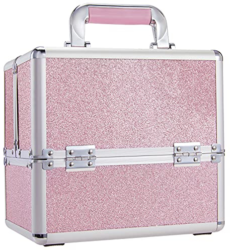 Schminkkoffer Kosmetikkoffer leer Make up Koffer Alu Beauty Case Nagelkoffer Abschlißebarer Multikoffer für Damen und Reise, rosa