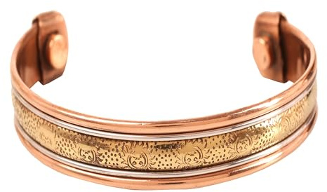 Touchstone Braccialetto magnetico realizzato a mano in rame forgiato a mano con solido e alto calibro in stile tibetano inciso bracciale gioielli in rame puro per donne e uomini. Ispirato al sole, 9