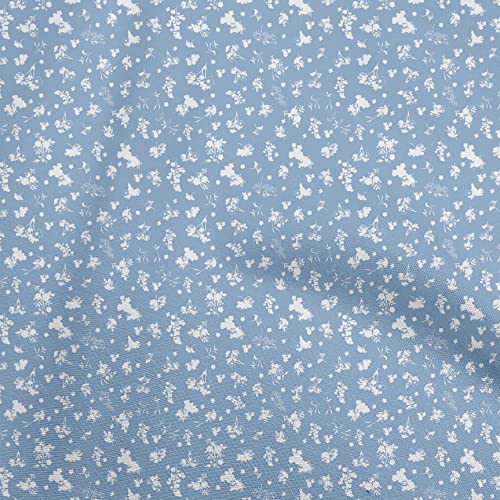 oneOone Baumwoll Flex Stoff In Graublau, Blumenmuster, Nähen, Bastelprojekte, Stoffdrucke, Meterware, 40 Zoll Breit