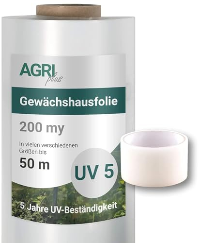 AGRI plus Film de Serre avec Bande de réparation I 3,2 x 5 m I épaisseur 0,200 mm I Film de Jardin pour Couverture I bâche de Protection résistante aux intempéries & 5 Ans de résistance aux UV
