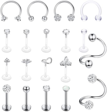 Dochais 10-36 Stück Lippenpiercing Couch Piercing Stecker Helix Tragus Bars Stecker Piercing Ohrringe, Knorpel Barbell Piercing Knorpel Tragus für Frauen Männer