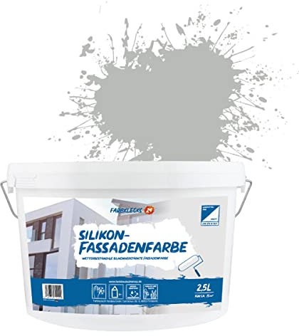 Farbklecks24 Silikon-Fassadenfarbe Color (versch. Größen/Farben) hohe Deckkraft, Wetterschutz, schmutzabweisend, (2,5L, Grau 7-0)