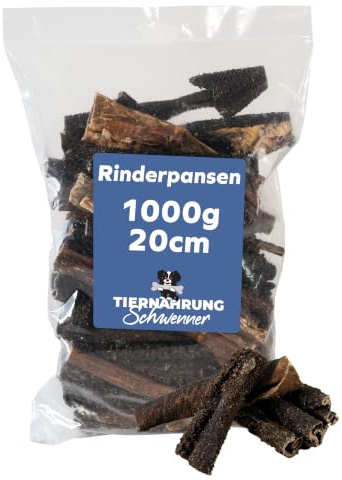 Tiernahrung Schwenner Rinderpansen für Hunde getrocknet – Dog Snacks - gesunde Kaustangen für Hunde 1000g 20cm