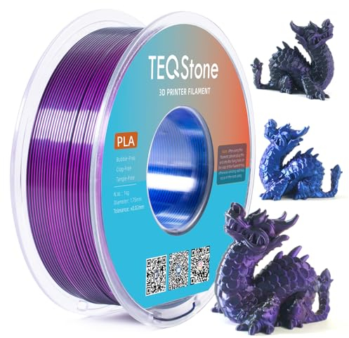 TEQStone Dreifarbig Silk PLA Filament 1.75mm 1KG, Hochglänzende Oberfläche, Nahtlose Farbübergänge, Sauber Gewickelt Maßgenauigkeit +/-0.02mm Vakuumverpackung Blau Lila Schwarz