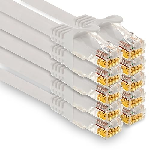 1aTTack.de - 10 x 2,0 m câble réseau Cat7, Ethernet Cat.7, câble de raccordement Lan et Cat 7 pour une vitesse Internet maximale et connecte tous les appareils avec prise RJ 45 blanc