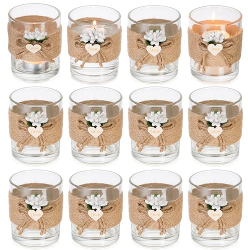 NUPTIO Bougies Votives Verre : 12 Jeux Bougies À Réchaud Transparentes Bougies Flottantes Et Votives Vrac Bougies À Réchaud Cristal Vintage Répétition Baptême Dîner Fête DécorationTable