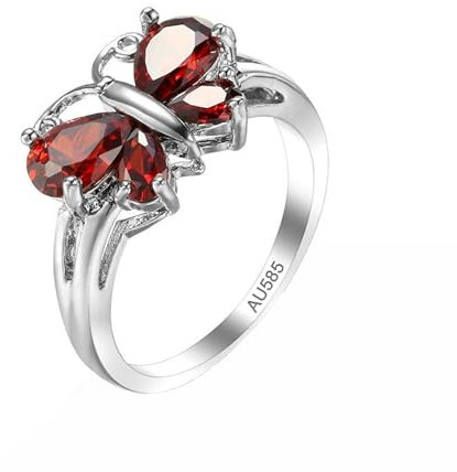 Epinki 14 Karat Weißgold 585 Eheringe, Schmetterling Ring Trauringe Bandringe mit Labor Erstellt Rubin Rot, 14K Gold Trauringe Pärchen Ringe Echt Goldschmuck, Gr.65 (20.7)