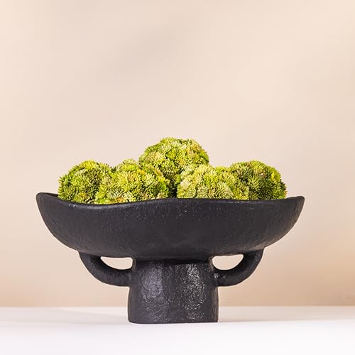Balls and Pedestal Bowl Set Textured Black Ceramic Decorative Bowl with Succulent Balls for Counter Top, Farmhouse Table Centerpiece, Living Room, Kitchen Decor
