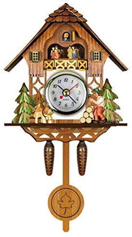 Ghzste Retro Cuckoo Clock European Antique Wooden Cuckoo Birdhouse Wall Clock with Auto Swing Bell Pendulum for Home Decor (CM001)