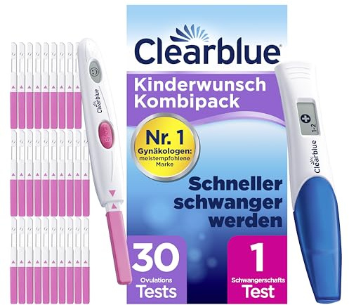 Clearblue Kinderwunsch Kit, 30 Ovulationstests + 1 Digitale Testhalterung + 1 Schwangerschaftstest Frühtest mit Wochenbestimmung, Frühschwangerschaftstest, Pregnancy Test, Fruchtbarkeitstest Frauen