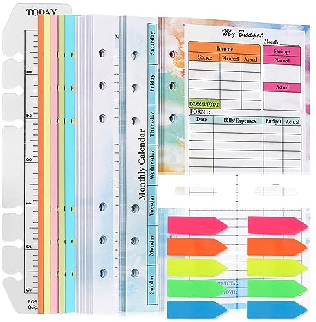 Oikabio 82 fogli A6 Budget Planner Ricarica Blocco note Planner Blocco note 6 fori per A6 Raccoglitore Copertina Salva B