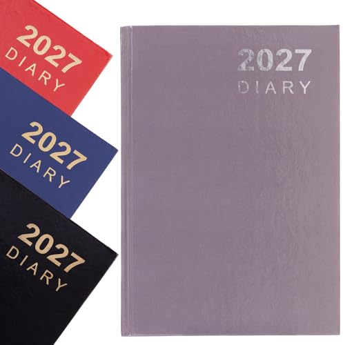 2027 Diary A5 Week to View - Hardback Planner with Ribbon Bookmark - Runs January to December 2027, Weekly Organiser for Home Office School (Slate)