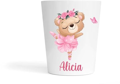 Gobelet Enfant Fille Personnalisé Ourson Danseuse 230ml sans BPA | Incassable, Tasse Prénom, École ou Crèche, Rentrée Scolaire, Cadeau Fille