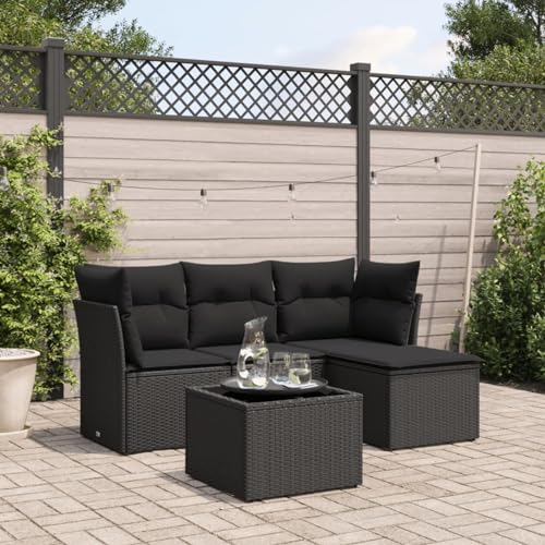 Gecheer 5-TLG. Gartenlounge Set Polyrattan, Balkonlounge, Lounge Set Outdoor Wetterfest, Loungemöbel Terrasse, Gartenmöbel Lounge, Gartensofa Rattan, Kissen