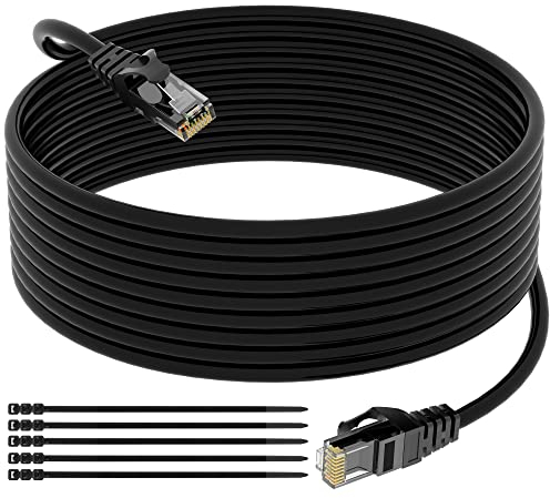 Mygatti Câble Ethernet CAT 6 - 20 m - Noir - Pour l'extérieur et l'intérieur - Étanche - Pose directe - Câble réseau Gigabit - UTP, CCA - RJ45 - Pour caméra POE, routeur, modem, commutateur + 25