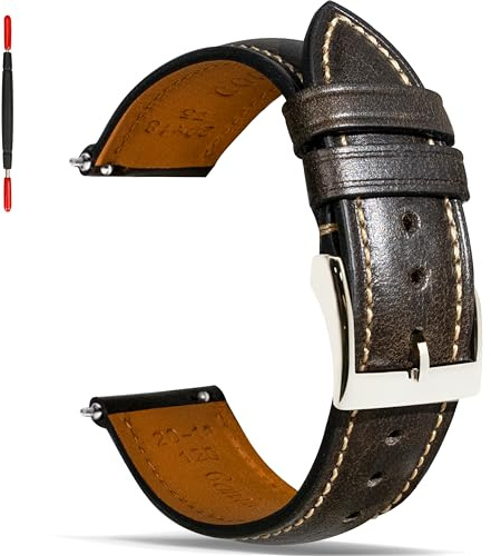 Gomvadr Läderarmband med snabbkoppling, vintage, oljat, garvat pull-up-läderband, ersättningsklockarmband för män och kvinnor, 16, 18, 19, 20, 21, 22 och 24 mm, 21mm, Läder