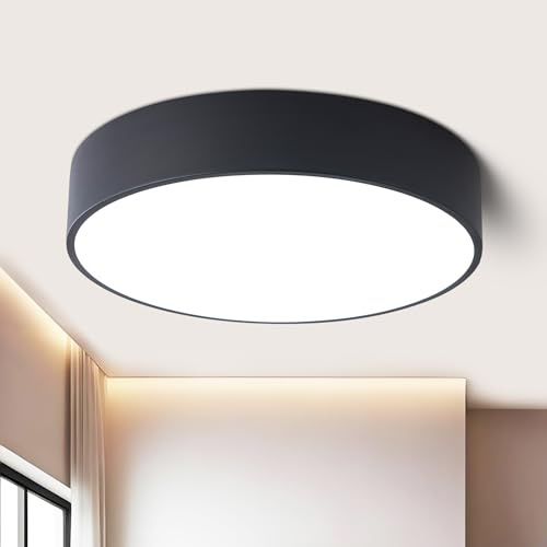 TYNCEAOL Modern Dimmable Round Black LED Large Flush Mount Ceiling Light Fixture, Mounted Ceiling Lamp Lighting Fixtures,5CCT 2700-6000K for Kitchen Master Bedroom Living Room,36W 15.74 Inch