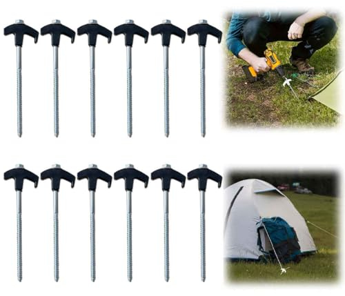 12 StüCk Zelt-Heringe Aus Stahl,20,3 cm GroßE Zeltheringe Zum Einschrauben,Erdanker Zum Einschrauben,Leuchten Im Dunklen,Zelthering,Robuste ErdnäGel Mit Gewinde FüR Camping Und Outdoor (Schwarz)