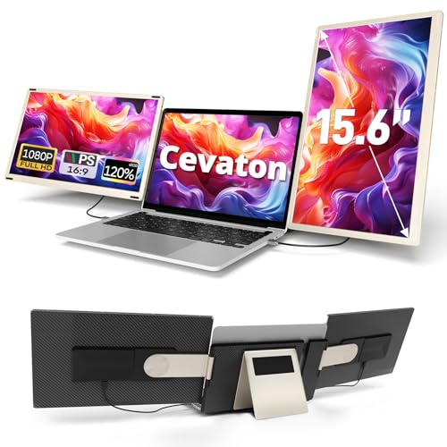 Laptop-Bildschirmverlängerung, 15,6 Zoll FHD 1080P IPS Triple Portable Monitor Fit für 13-17,3 Zoll Laptop, eingebauter Ständer und Dual-Lautsprecher monitor erweitert Kompatibel mit MAC, Windows