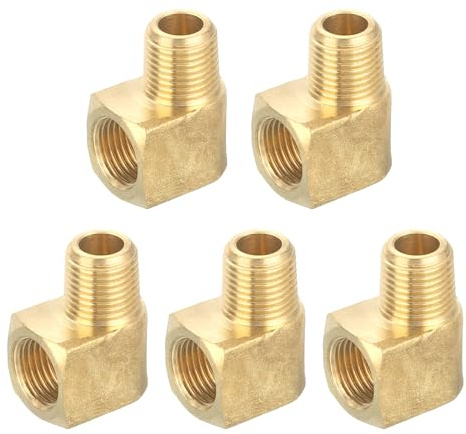 QUARKZMAN Messingrohrverschraubung 90 Grad Winkelstück Messing 1/8 NPT Rohrverbinder für Gas, Luft, Öl, Propan, 5 Stück