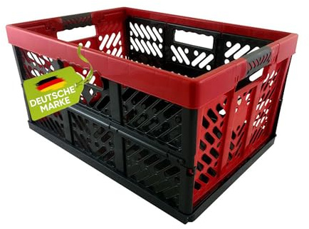 Robust professionell – hopfällbar låda 45 l till 50 kg – hopfällbar låda, låda, korg för förvaring, transport – röd/antracit