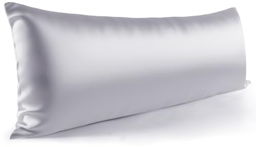 Zenssia Satin Seitenschläferkissen bezug 40 x 145, Hellgrau, 1 Stück | Satin Kissenbezug Weich wie Seidenkissenbezug, schützt Haar & Haut, reduziert Reibung & Falten, verdeckter Reißverschluss