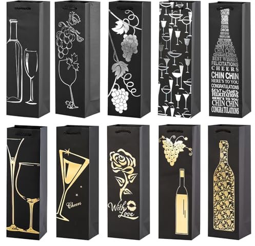 panemy Flaschentüten Geschenktüten 10er Pack, Geschenktaschen für Flaschen Weihnachten, Weintragetasche Weihnachten, Festliche Geschenktüte für Wein, Champagner, Sekt, etc. - 35 * 11 * 9 CM