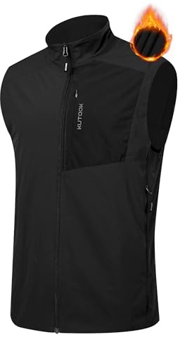KUTOOK Chaleco Ligero Softshell Outdoor Running Chaqueta Sin Mangas Hombre Mujer Cortaviento Impermeable Running Transpirable para Ciclismo Running Senderismo Golf Cotidiano Negro XL