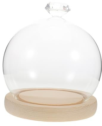MAGICLULU Adornos De Cubierta De Vidrio Transparente Cúpula Base De Madera Para Exhibir Flores Preservadas o Recuerdos Escritorio o Estantería